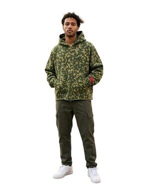 CHNGE Leaf Camo Oversized Zip Hoodie Mens Large L Organic Cotton NWOT